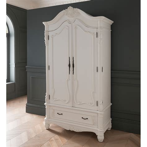 Antique French Style White Finished 1 Drawer Wardrobe Homesdirect365