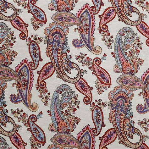 Off White Blue Paisley Printed On Rayon Spandex Jersey Knit Fabric