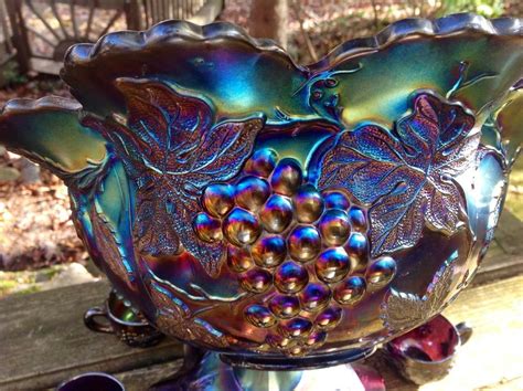 Carnival Magnificent Purple Many Fruits Punch Bowl Set Electric Iridescence Carnival