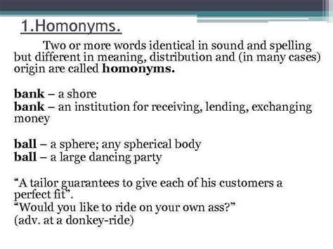 Homonymy Lecture 7 1 Homonyms Two Or