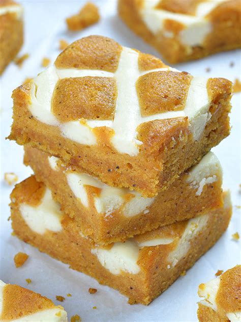 Like our pumpkin pie recipe with bourbon whipped cream. Pumpkin Bars with Cream Cheese - OMG Chocolate Desserts