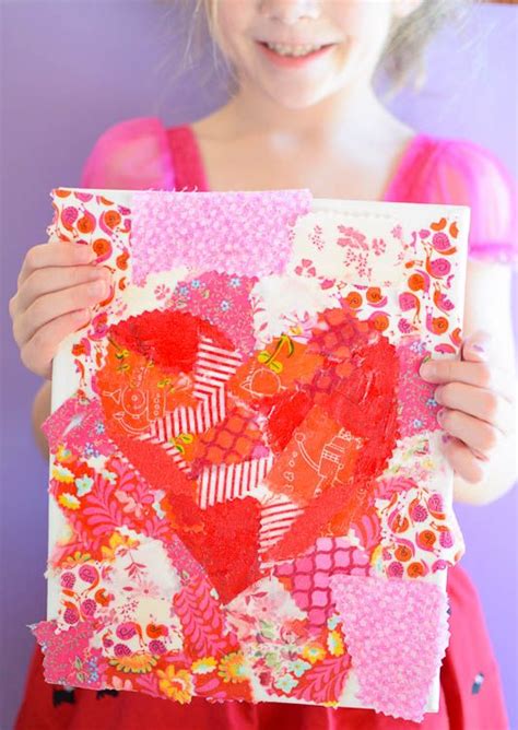 Valentine Fabric Collage | Valentine crafts for kids ...