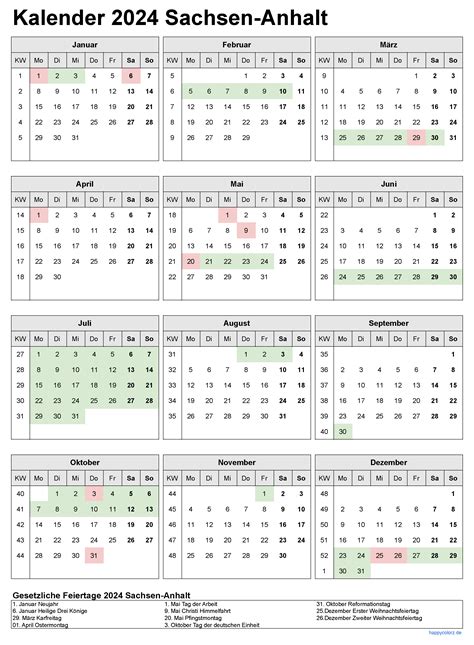 Kalender 2024 Inkl Ferien Für Sachsen Anhalt Feiertage Pdf Xls Und