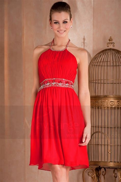 Short Red Party Dress With Rhinestones Belt