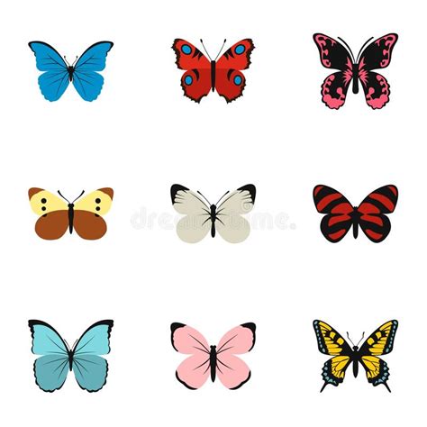 Insects Butterflies Icons Set Flat Style Stock Vector Illustration