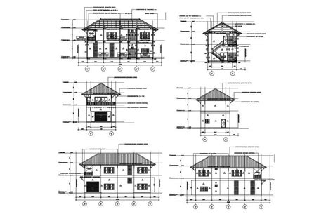 Two Story Residential House Elevation And Section Cad
