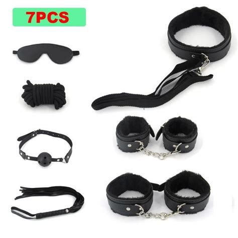 Cuir 7pcs Noir Kit De Bondage BDSM En Cuir Ensemble De Retenue Jeux