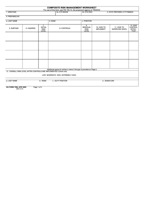 Fillable Form Da 7566 Composite Risk Management Worksheet Printable