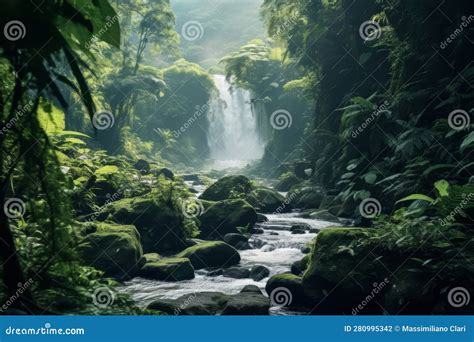 Waterfall Tucked Away within the Dense Foliage of the Amazon
