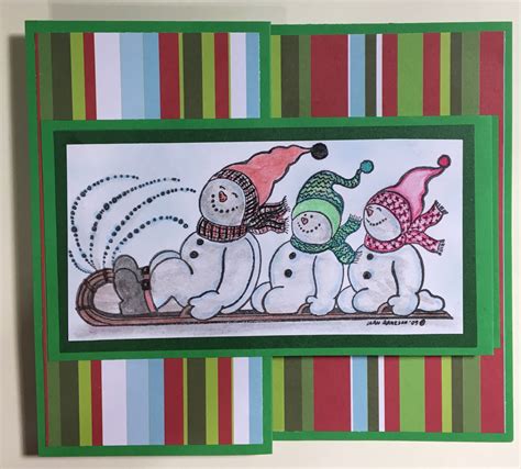 Snowmen On Sled Fun Fold Christmas Card Christmas Cards Fun Folds I