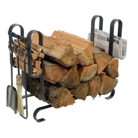 Enclume hammered steel log rack with tools. Enclume Large Modern Log Rack Fireplace Tools with ...