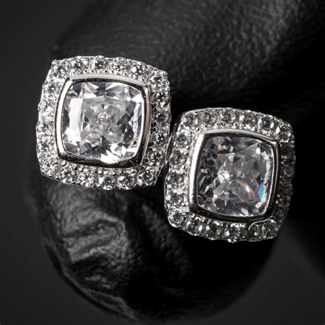 Mens Princess Cut Hip Hop Iced Square Earrings