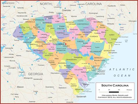 54 X 41 Large South Carolina State Wall Map Poster With
