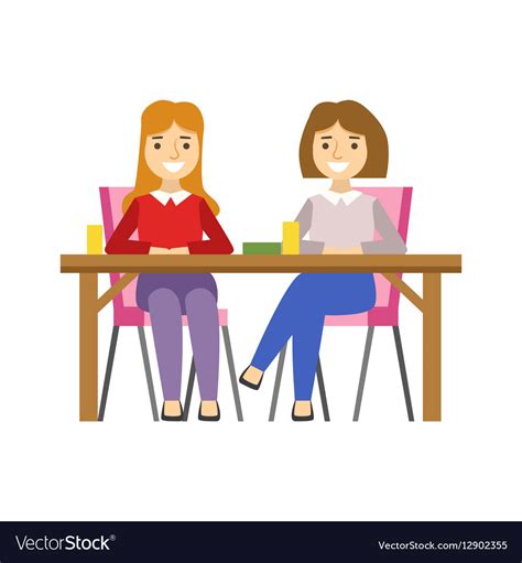 Girlfriends Sitting At The Table Smiling Person Vector Image