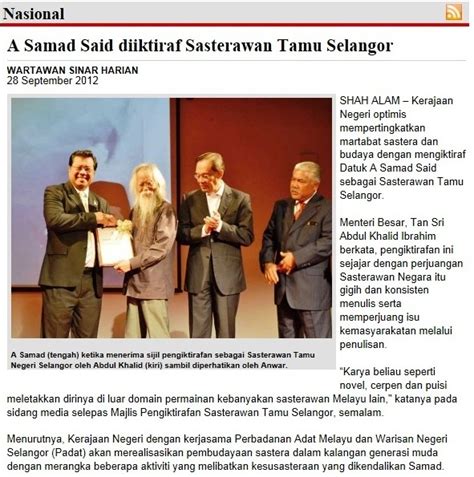 Perbadanan adat melayu dan warisan negeri selangor shah alam •. Bahan Arkib dan Rujukan: A Samad Said diiktiraf Sasterawan ...