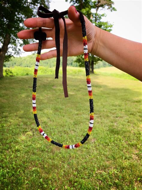 Native American Beaded Necklace Beaded Rope Necklace Black Red