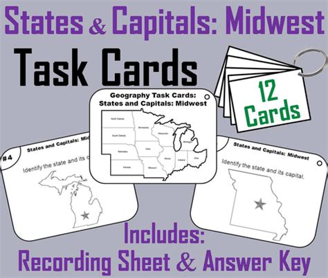 States And Capitals Midwest Region Task Cards Teaching Resources