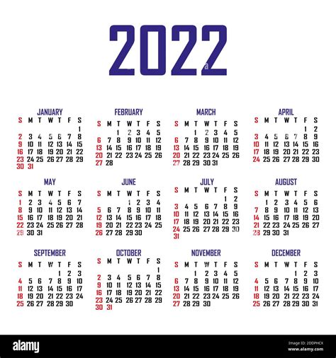 Calendario 2022 Plantilla Imagenes Vectoriales De Stock Alamy Images