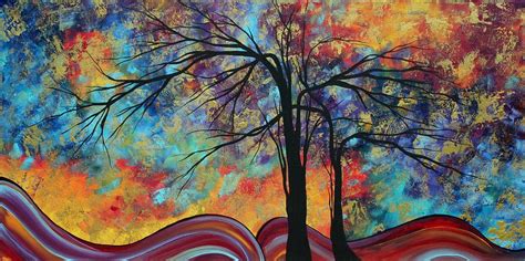 Abstract Landscape Tree Art Colorful Gold Textured Original Painting