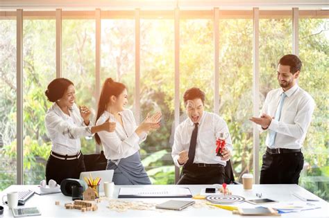 Group At Office Business Man Celebrating Success Joy From Winning A