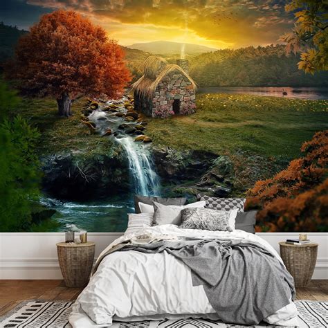 Wall26 Beautiful Nature Scene With Cottage In The