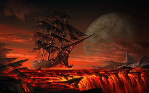 Wallpaper Digital Art Sailing Ship Fantasy Art Sunset Sea Planet