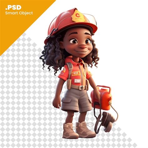 Premium Psd Cute African American Firefighter With Fire Extinguisher