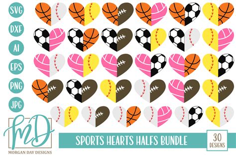 Sports Half Hearts Svg Bundle Graphic By Morgan Day Designs Creative