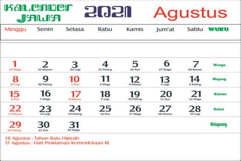 Kalender Jawa 2021 Lengkap Dengan Hari Pasaran Dan Wuku