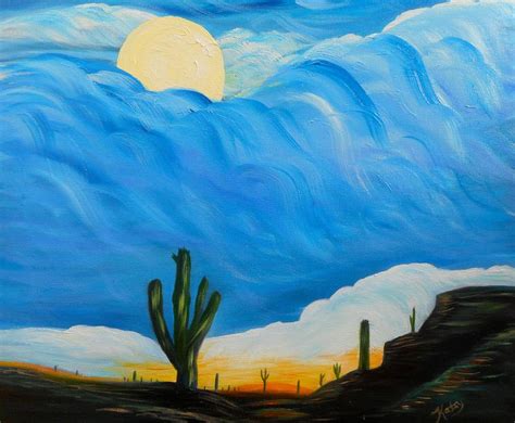 Desert Full Moon Semi Abstract Art Painting By Kathy Symonds Pixels