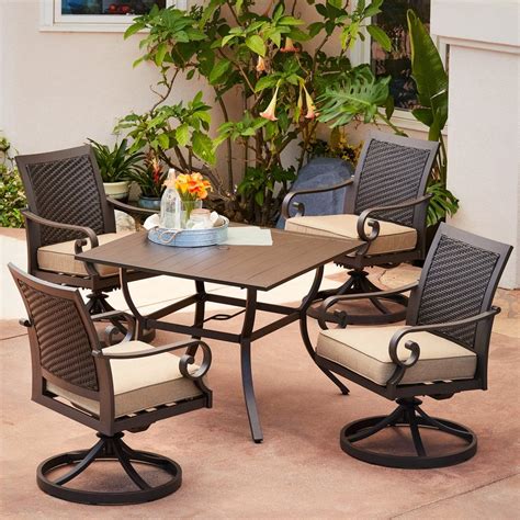 Breckenridge woven brown metal frame swivel rocking chair (s) with sunbrella cushioned seat. Milano 5pc Motion Dining Set | Swivel dining chairs ...