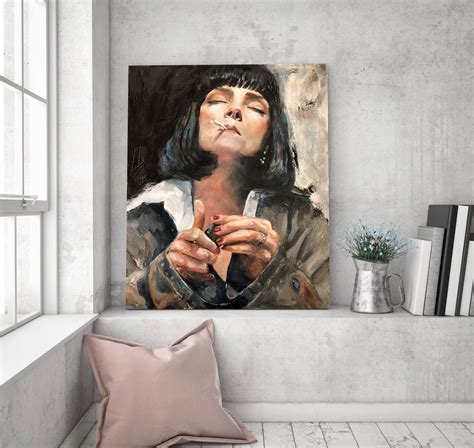 Woman Smoking Painting Original Art Pulp Fiction Art Canvas Etsy