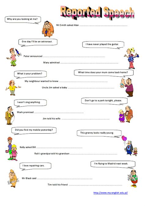 Reported Speech Exercises Free Printable Reported Speech Esl Worksheets