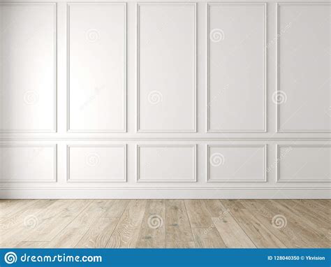 Modern Classic White Empty Interior With Wall Panels And Wooden Floor Stock Illustration