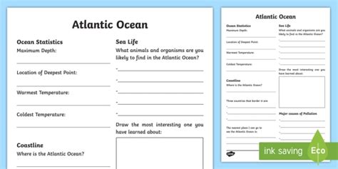 Atlantic Ocean Fact File Worksheet Worksheet