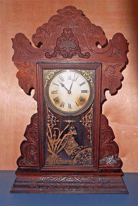 Sessions Antique Oak Gingerbread Kitchen Shelf Mantel Clock Key Wind