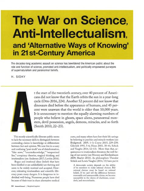 Pdf The War On Science Anti Intellectualism And Alternative Ways Of