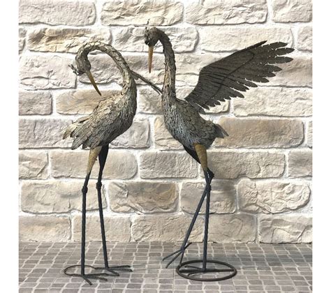 Couple De Heron Statue Sculpture De Jardin Fer Métal 133 Cm Objet De