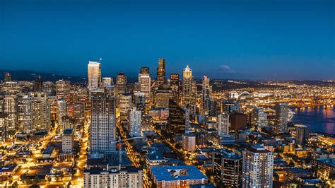 Images Seattle Usa Megapolis Night Time Skyscrapers Cities 2560x1440