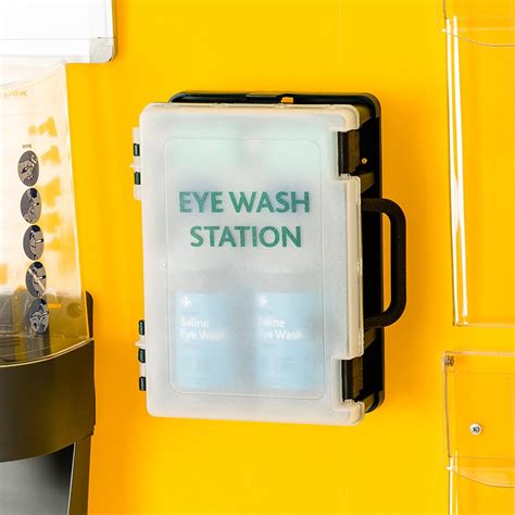 The fendall flashflood eyewash station contains one gallon of pure ph balanced, sterile eye saline in a replaceable sealed cartridge. Eye wash station | RAMS boards