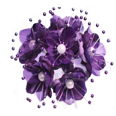 36 wedding bridal pearl satin organza flower favor pick purple