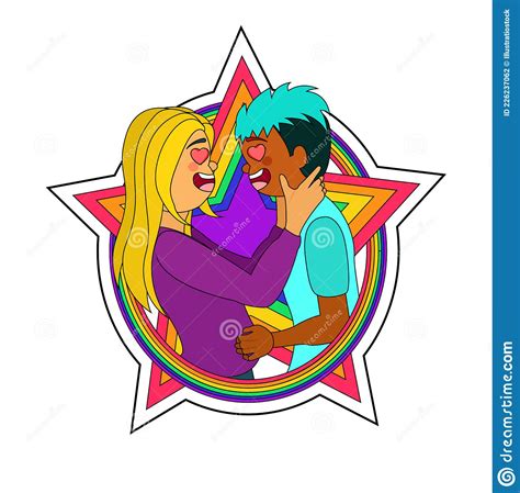 Happy Homosexual Couple With Lgbt Rainbow Colors Stock Vector Illustration Of Equality Young