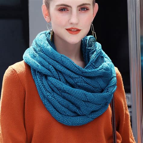 2018 Knitted Cable Ring Scarf Women Soft Winter Infinity Scarves Cashmere Neck Circle Scarf