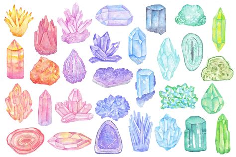 Watercolor Crystals Minerals Gems By Justcreate On Creativemarket