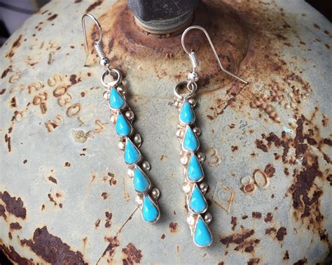 Long Earrings Turquoise Dangles Native American Indian Style