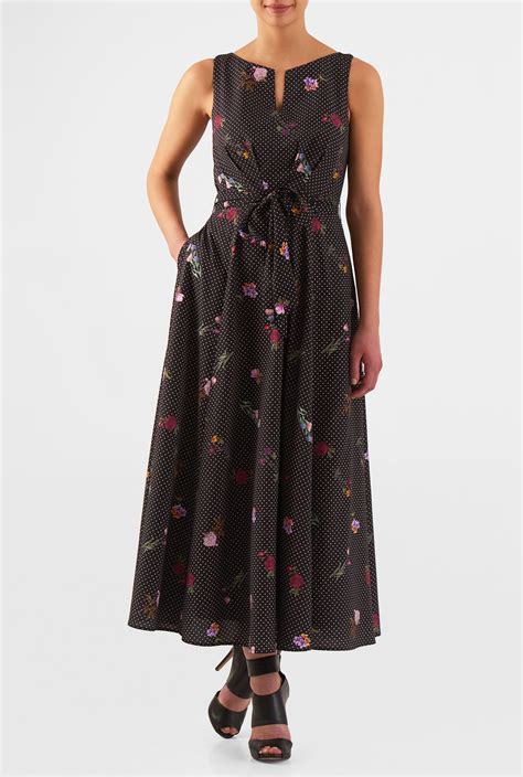 Shop Polka Dot Floral Print Crepe Maxi Dress Eshakti