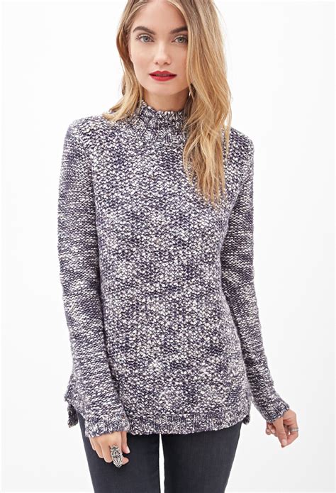 forever 21 contemporary textured marled knit sweater in blue lyst