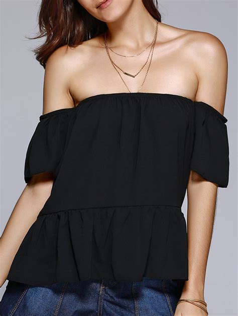 51 Off Chic Off The Shoulder Black Asymmetrical Womens Blouse Rosegal