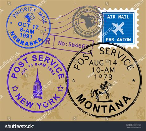 Set Of Usa Post Stamp Symbols Vector Illustration 108768929