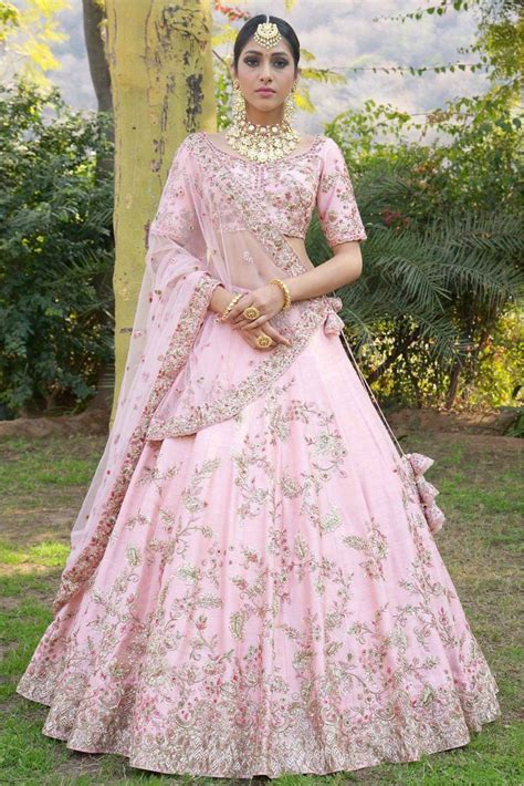 Pink Colour Silk Fabric Wedding Wear Lehenga Choli Comes With Matching